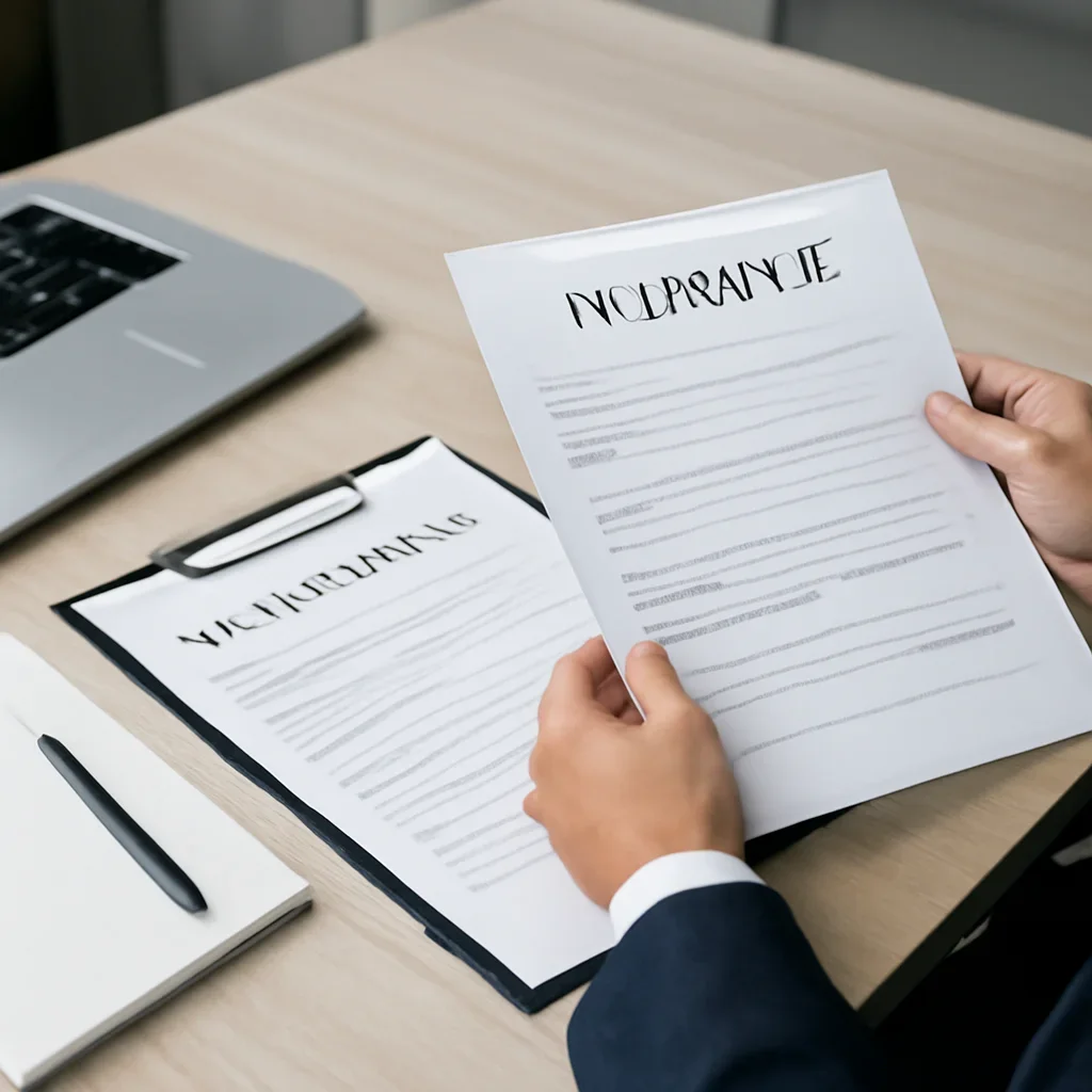 Roofing business reviewing insurance documents related to additional insured roofing contractors