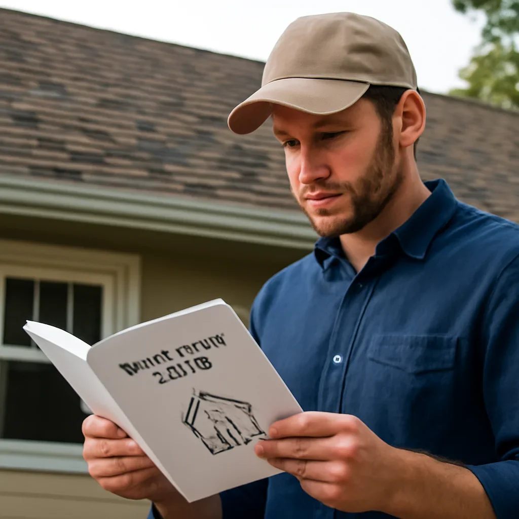 Homeowner or contractor reviewing next steps after reading an insurance guide