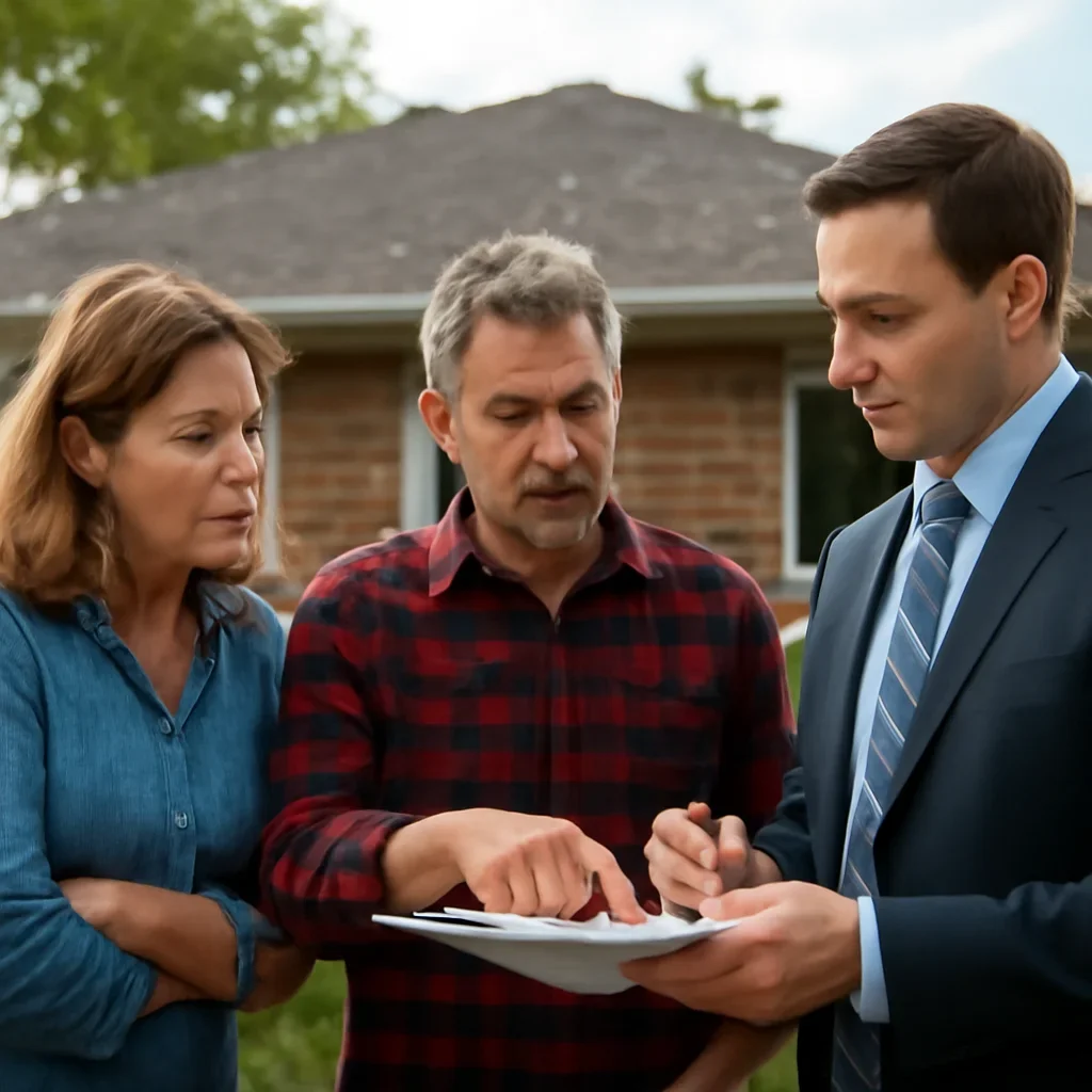 Homeowner discussing next steps for a roof insurance issue with an advisor