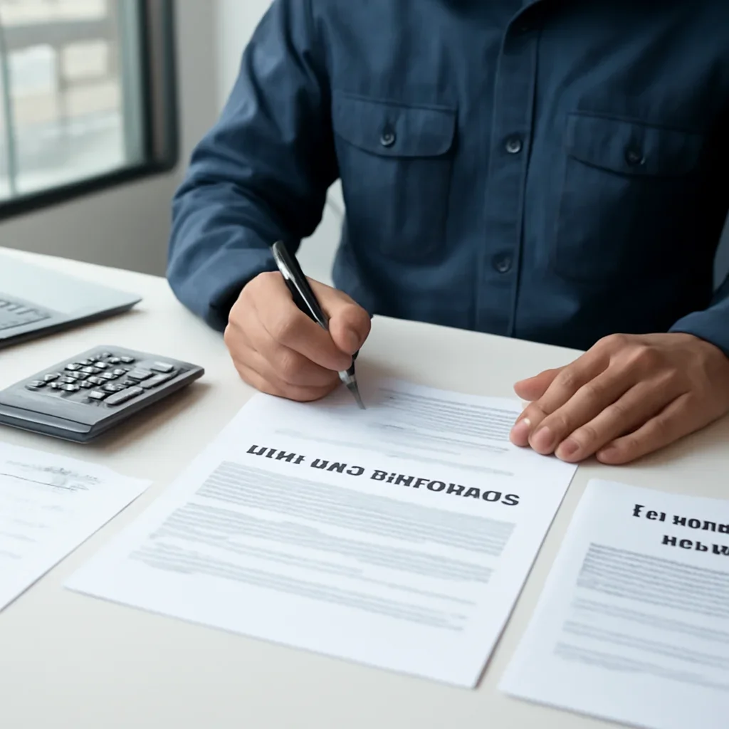 Roofing business reviewing insurance documents related to commercial auto insurance cost for roofing business