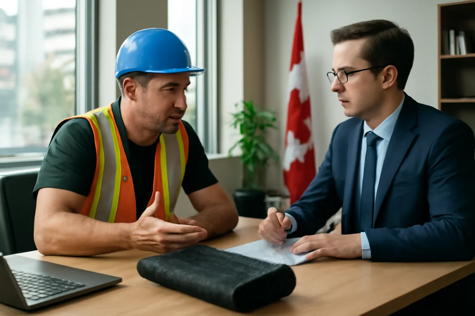 Hot Tar Roofing Insurance discussion with a roofing contractor and insurance advisor