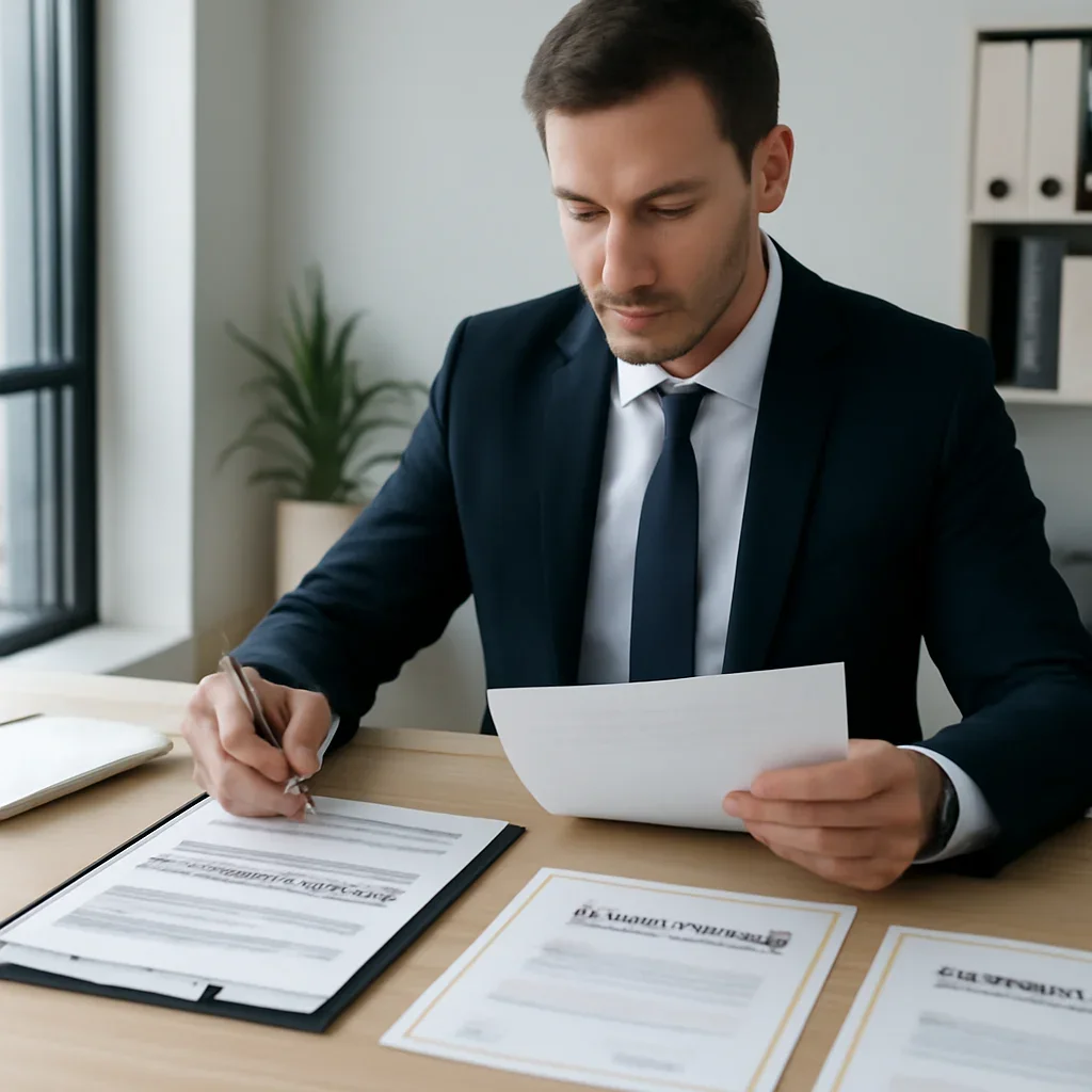 Roofing business reviewing insurance documents related to hot tar roofing insurance