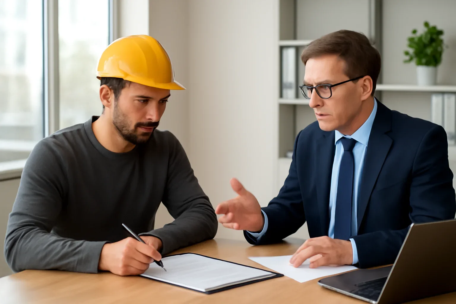 How Safety Programs Help Roofers Get Better Insurance Terms discussion with a roofing contractor and insurance advisor