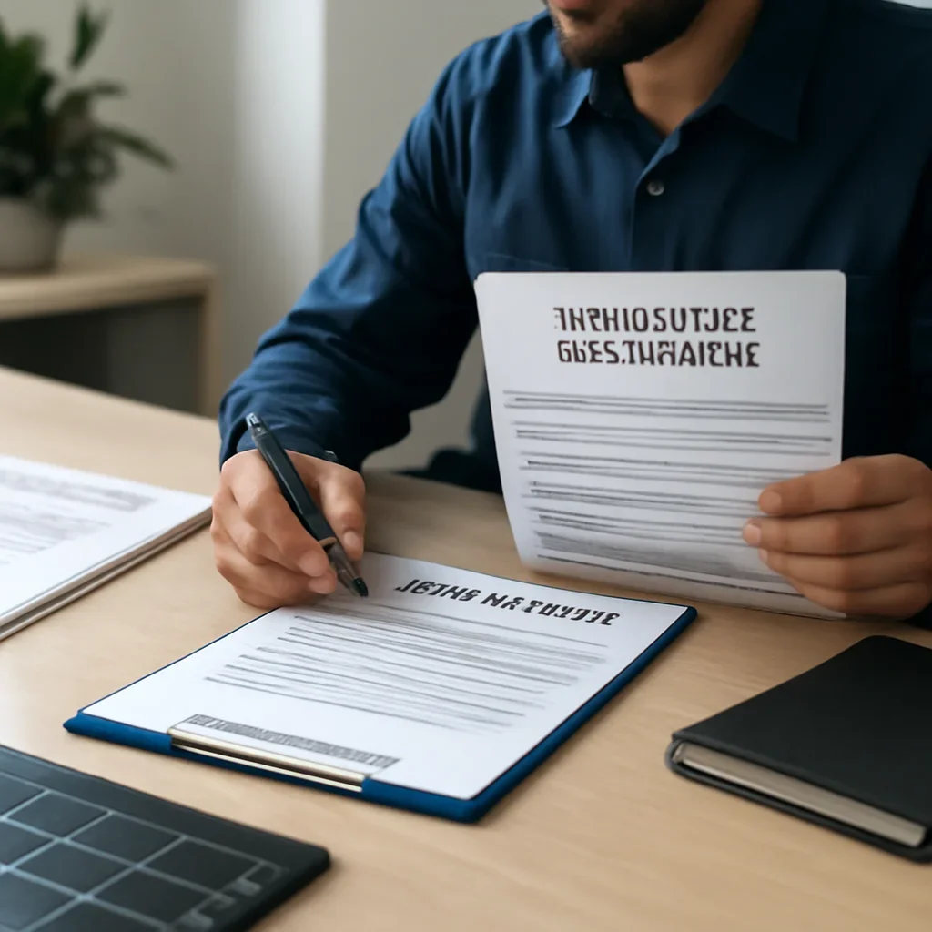 Roofing business reviewing insurance documents related to how to get roofing jobs from insurance companies