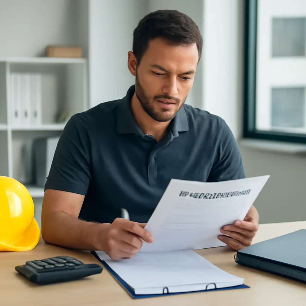 Roofing business reviewing insurance documents related to insurance for roofing companies with employees