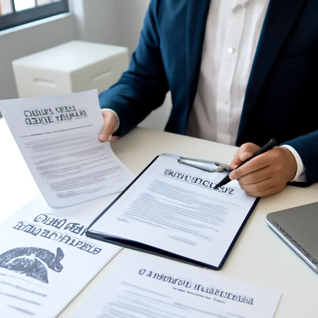 Roofing business reviewing insurance documents related to licensed and insured roofing contractor