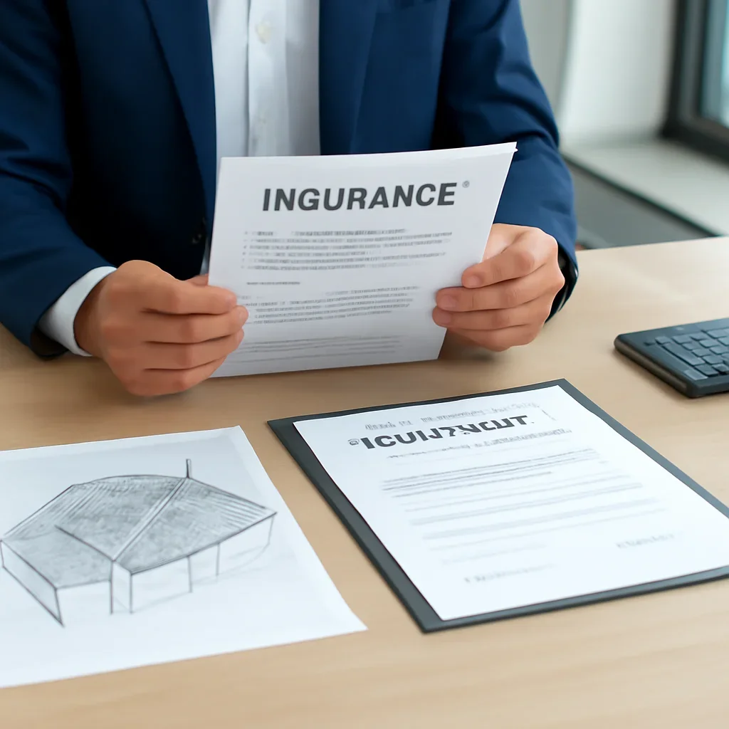 Roofing business reviewing insurance documents related to roofing insurance claims process
