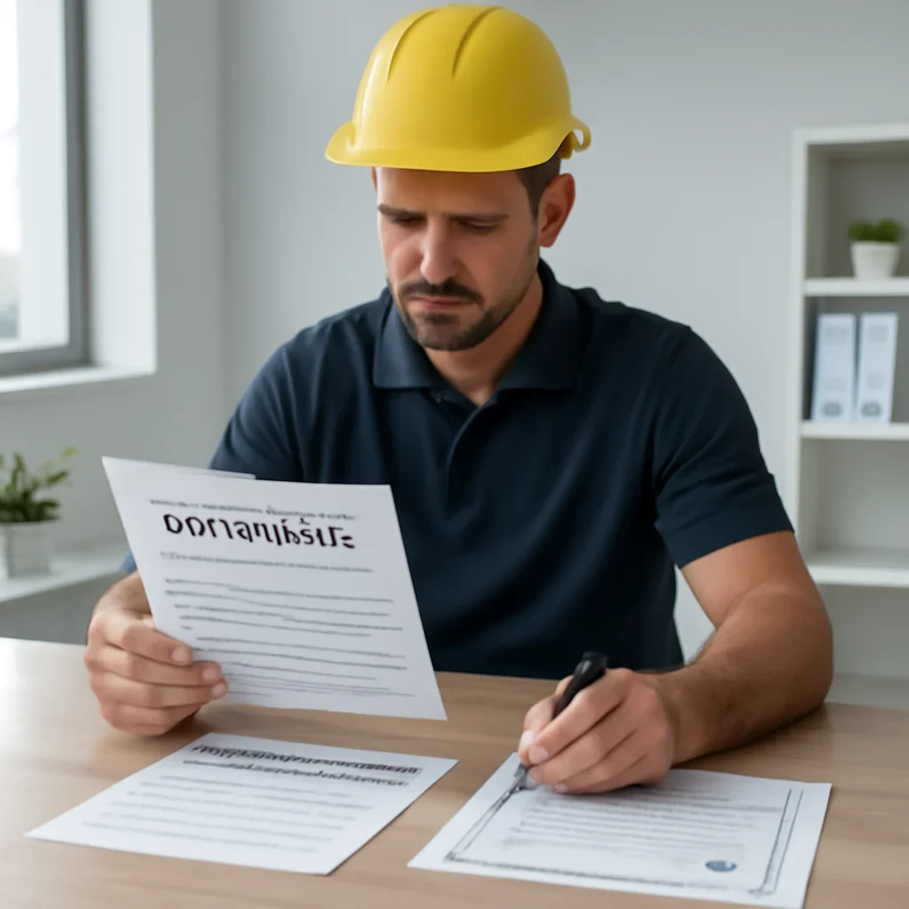 Roofing business reviewing insurance documents related to roofing insurance coverage