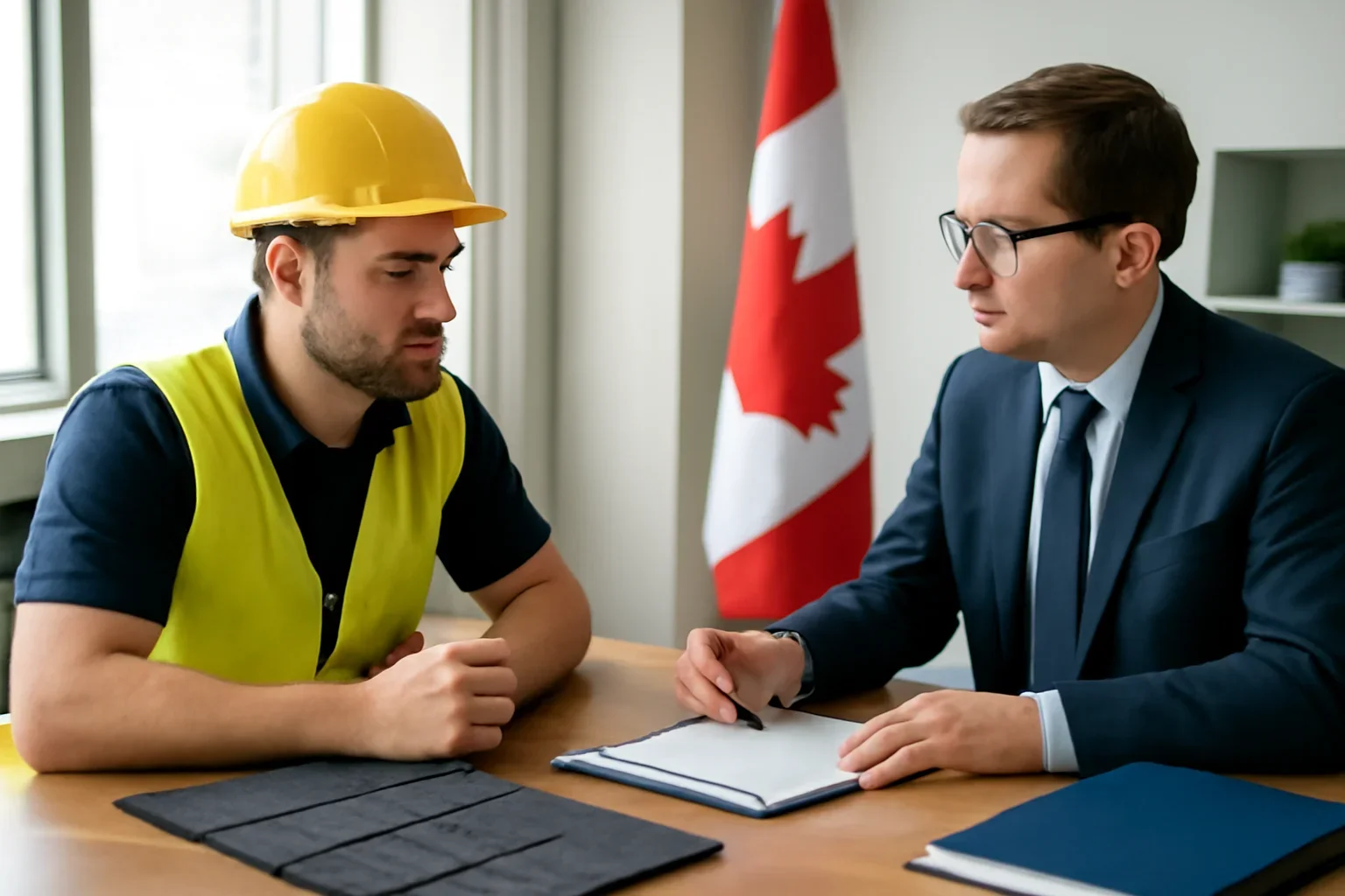 Umbrella Insurance for Roofing Contractors discussion with a roofing contractor and insurance advisor