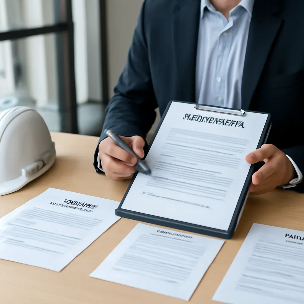 Roofing business reviewing insurance documents related to umbrella insurance for roofing contractors