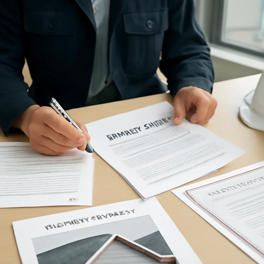 Roofing business reviewing insurance documents related to when to report a roofing insurance claim