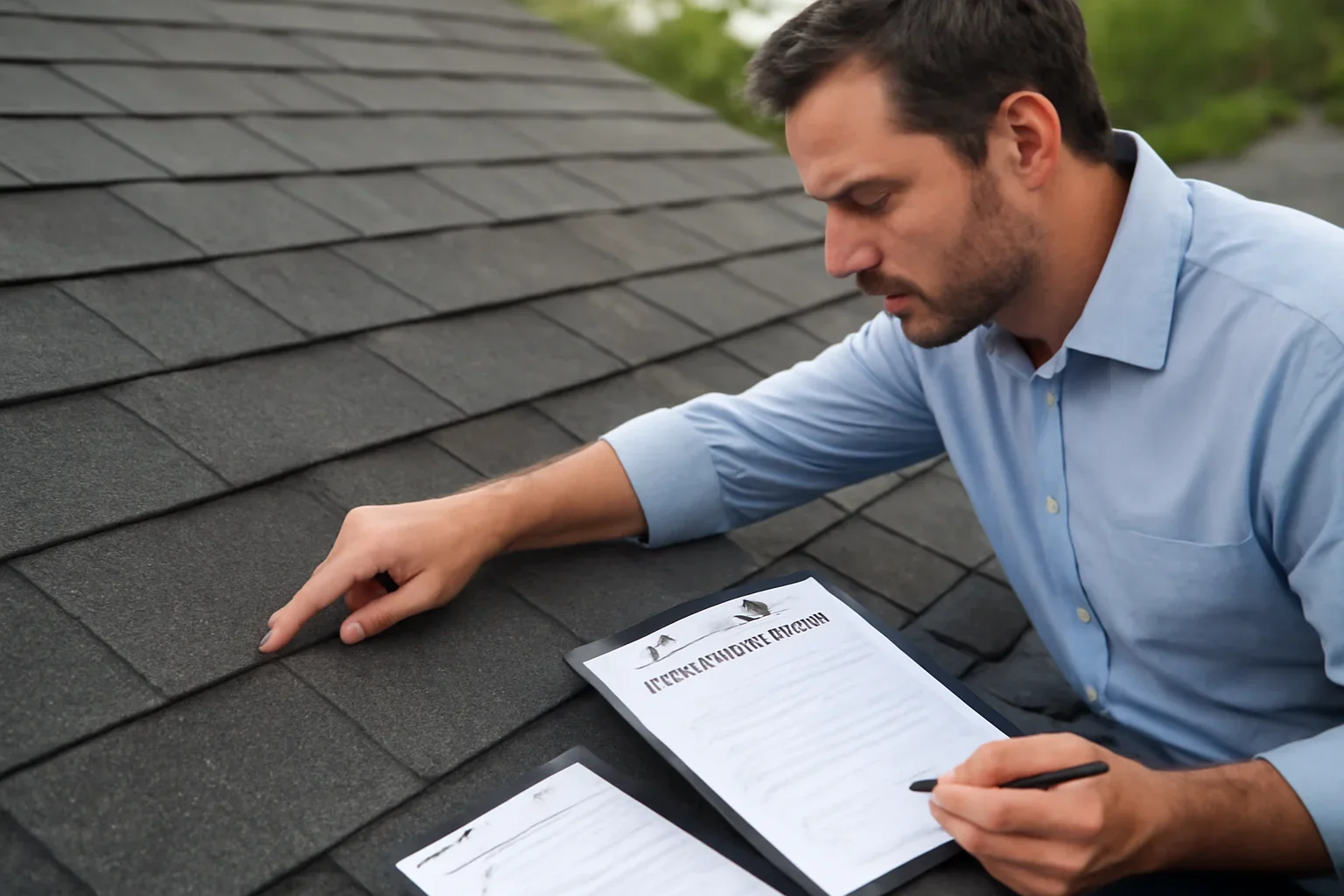 Editorial scene illustrating whether roof nail pops are covered by insurance with roof inspection materials
