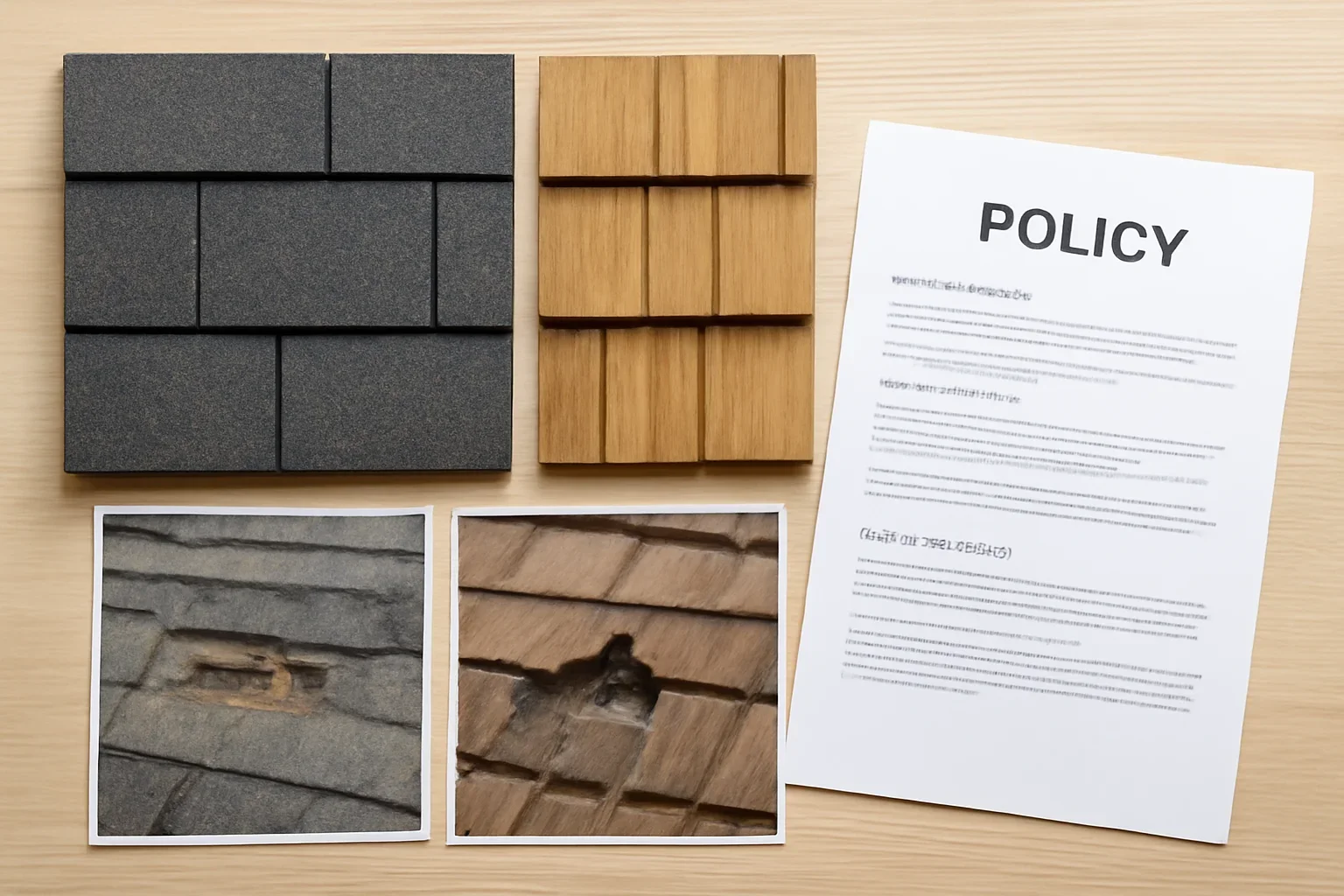 Side-by-side review of roof options, damage photos, and policy notes