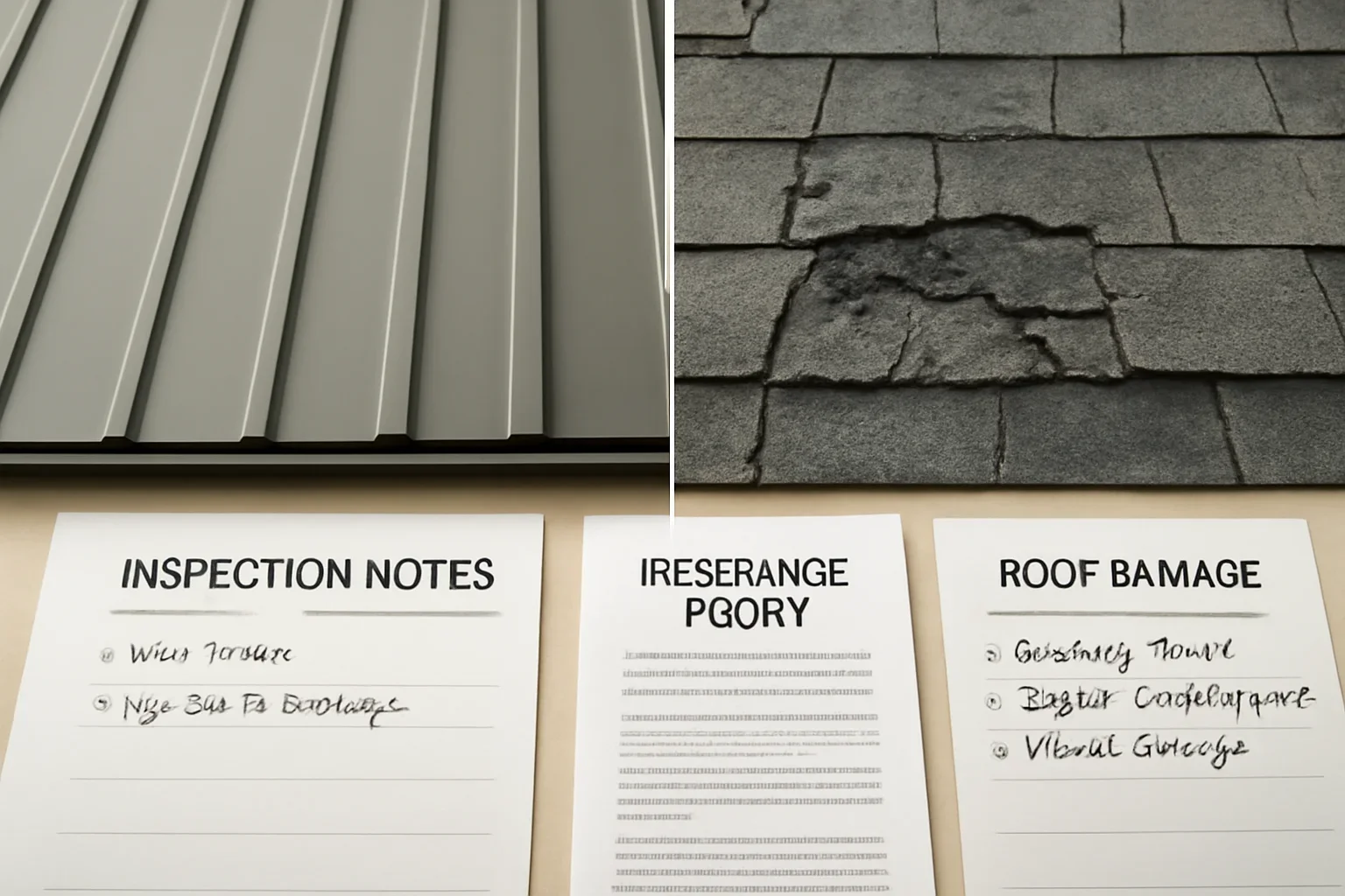 Side-by-side review of roof options, damage photos, and policy notes