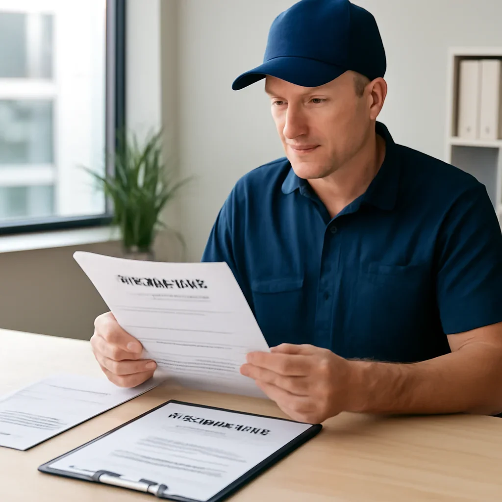 Roofing business reviewing insurance documents related to roofing insurance claims history