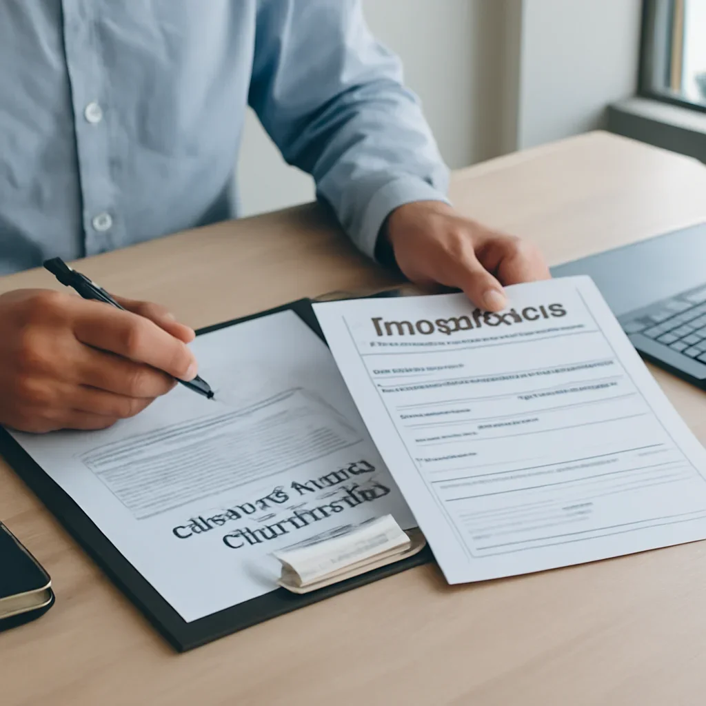 Roofing business reviewing insurance documents related to subcontracted labor roofing insurance pricing