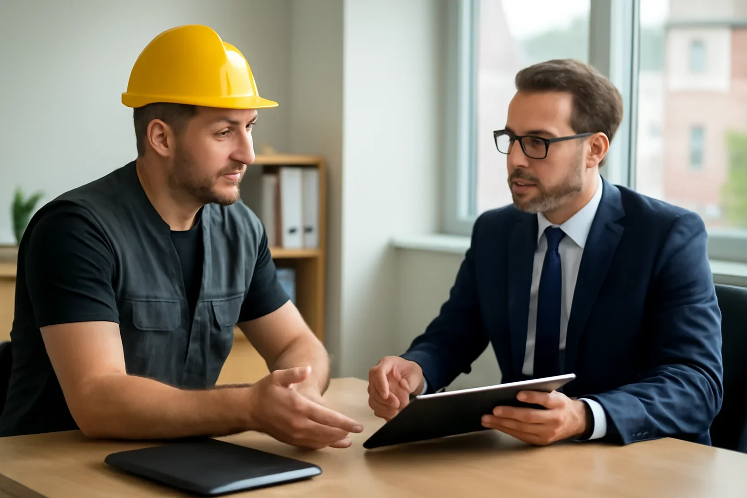 How to Explain Your Safety Program on a Roofing Insurance Application discussion with a roofing contractor and insurance advisor