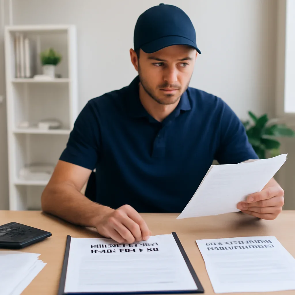 Roofing business reviewing insurance documents related to roofing insurance loss runs