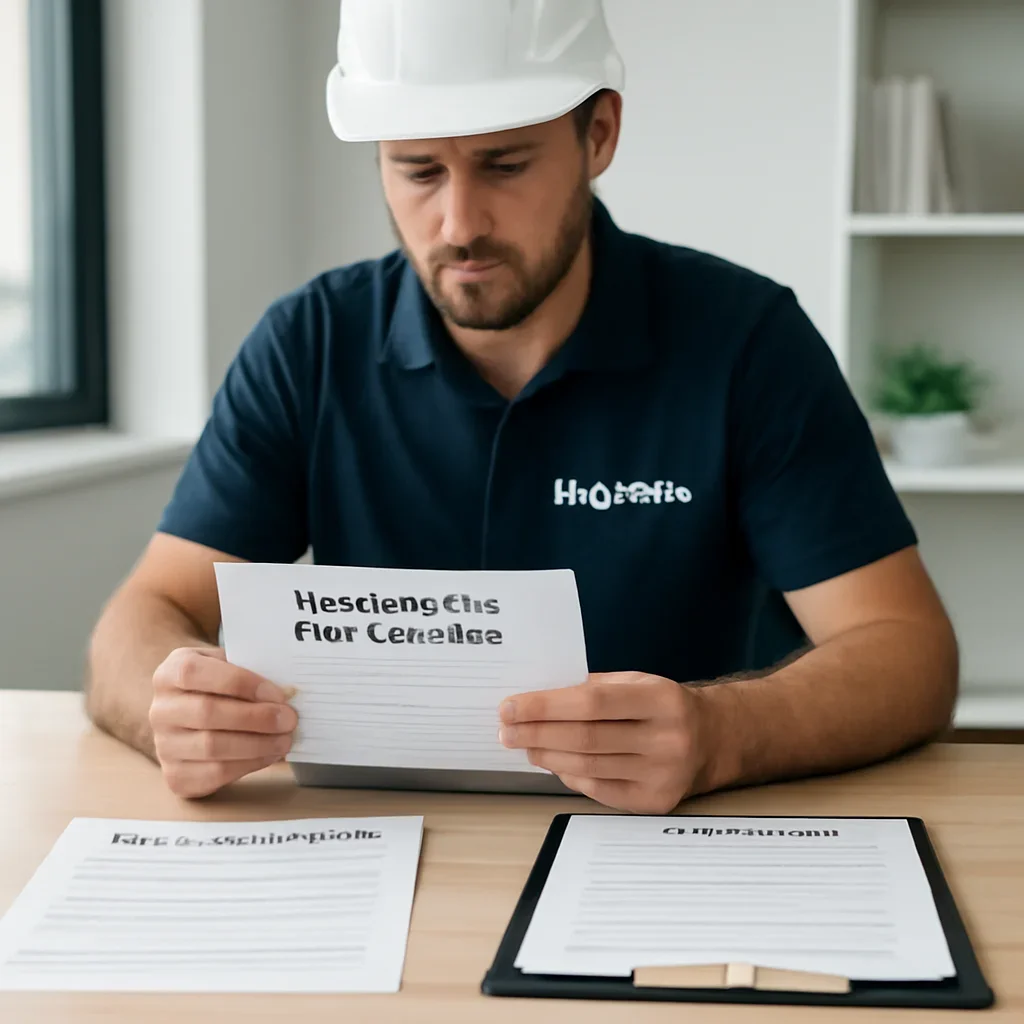 Roofing business reviewing insurance documents related to proof of insurance before roofing job starts
