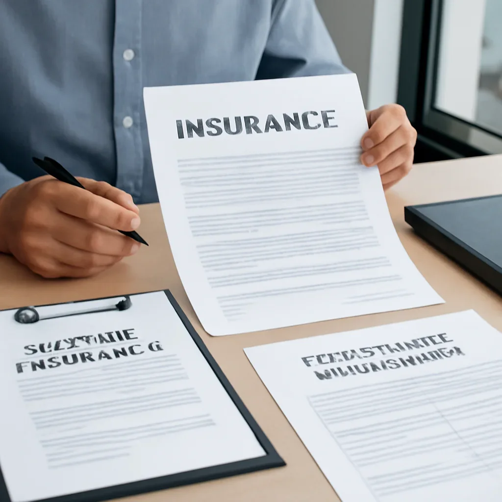 Roofing business reviewing insurance documents related to roofing workers compensation insurance
