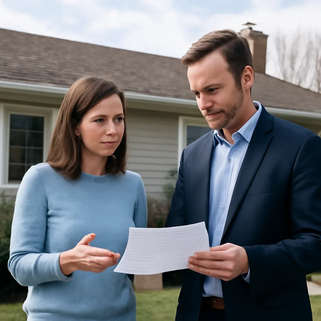 Homeowner discussing next steps for a roof insurance issue with an advisor