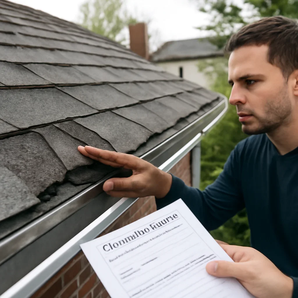 Close-up roof inspection details related to roof insurance claims