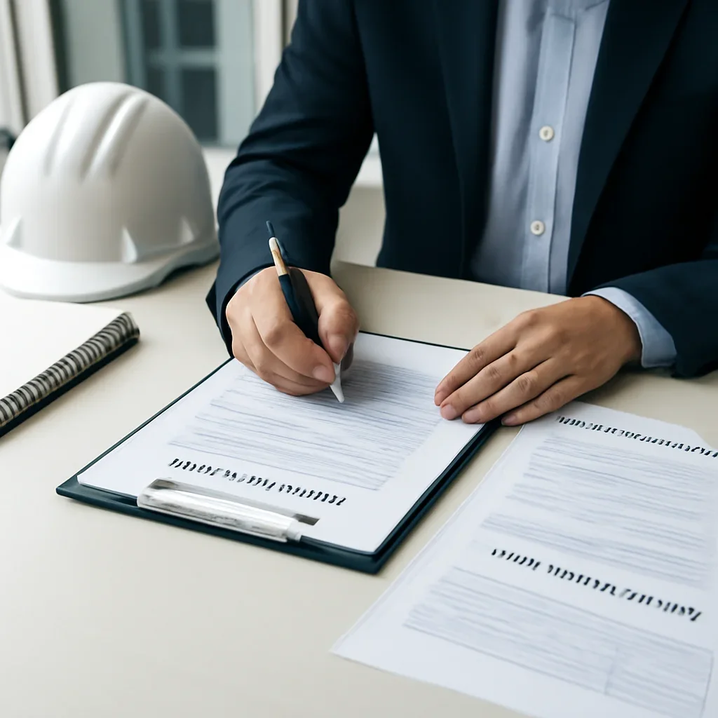 Roofing business reviewing insurance documents related to roofing insurance underwriting factors